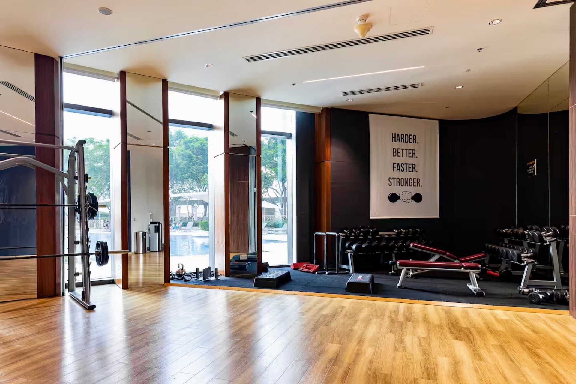 Burj Vista resident gym with cardio and weights